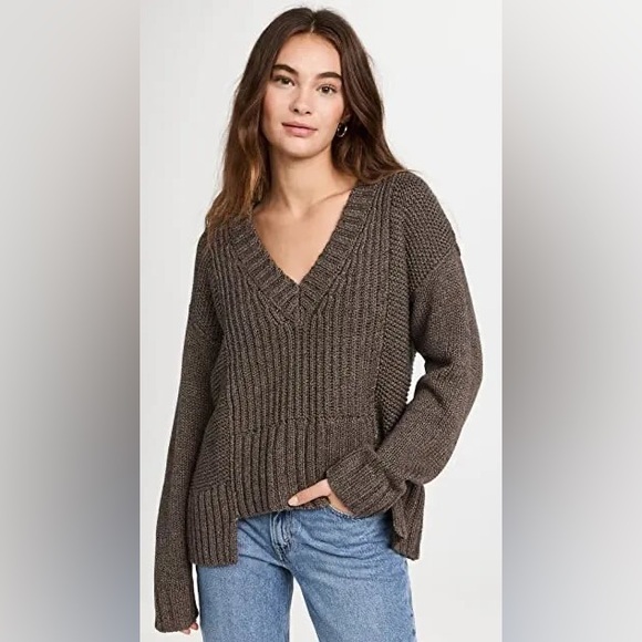 Pistola Drea Brown Ribbed Sweater Women Size XS V Neck Chunky Knit - Picture 1 of 5